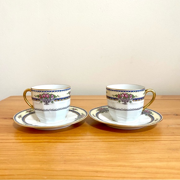 Antique Limogues France Demitasse Tea Cup and Saucer 4 piece set Allentown Penna